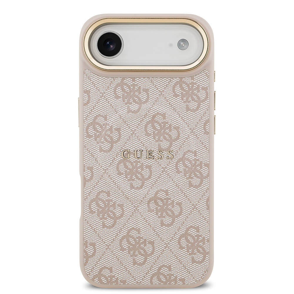 Apple iPhone 17 Air Kılıf Guess Orjinal Lisanslı M-safe Şarj Özellikli Gold Metal Kamera Çerçeveli PU Deri 4G Desenli Yazı Logolu Kapak - 19
