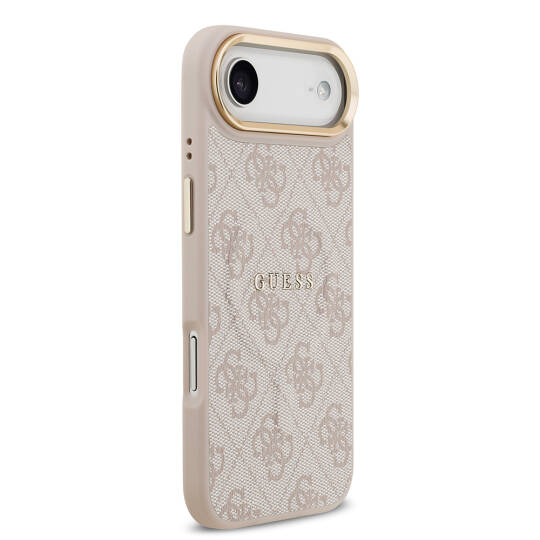 Apple iPhone 17 Air Kılıf Guess Orjinal Lisanslı M-safe Şarj Özellikli Gold Metal Kamera Çerçeveli PU Deri 4G Desenli Yazı Logolu Kapak - 20