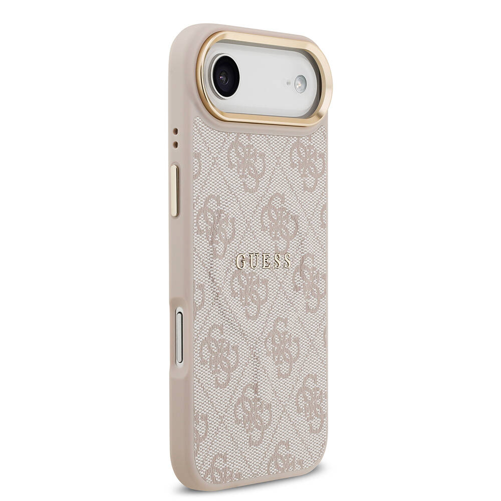 Apple iPhone 17 Air Kılıf Guess Orjinal Lisanslı M-safe Şarj Özellikli Gold Metal Kamera Çerçeveli PU Deri 4G Desenli Yazı Logolu Kapak - 20