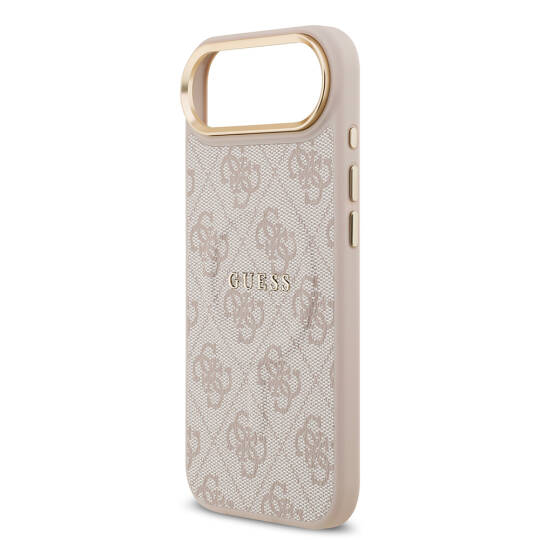 Apple iPhone 17 Air Kılıf Guess Orjinal Lisanslı M-safe Şarj Özellikli Gold Metal Kamera Çerçeveli PU Deri 4G Desenli Yazı Logolu Kapak - 22
