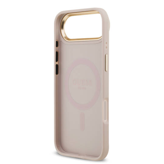 Apple iPhone 17 Air Kılıf Guess Orjinal Lisanslı M-safe Şarj Özellikli Gold Metal Kamera Çerçeveli PU Deri 4G Desenli Yazı Logolu Kapak - 23
