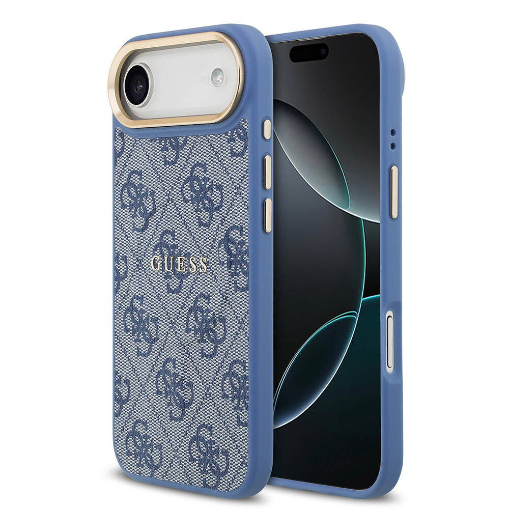Apple iPhone 17 Air Kılıf Guess Orjinal Lisanslı M-safe Şarj Özellikli Gold Metal Kamera Çerçeveli PU Deri 4G Desenli Yazı Logolu Kapak - 4