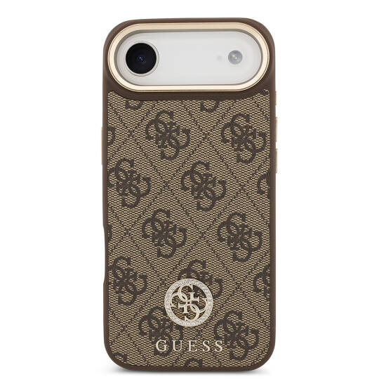 Apple iPhone 17 Air Kılıf Guess Orjinal Lisanslı M-safe Şarj Özellikli Gold Metal Kamera Çerçeveli Taşlı 4G Logolu Kapak - 5