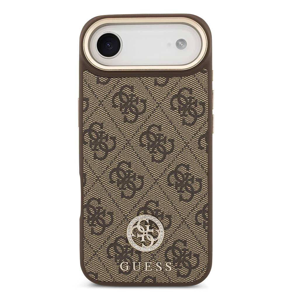 Apple iPhone 17 Air Kılıf Guess Orjinal Lisanslı M-safe Şarj Özellikli Gold Metal Kamera Çerçeveli Taşlı 4G Logolu Kapak - 5