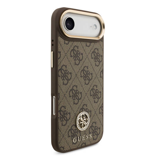 Apple iPhone 17 Air Kılıf Guess Orjinal Lisanslı M-safe Şarj Özellikli Gold Metal Kamera Çerçeveli Taşlı 4G Logolu Kapak - 6