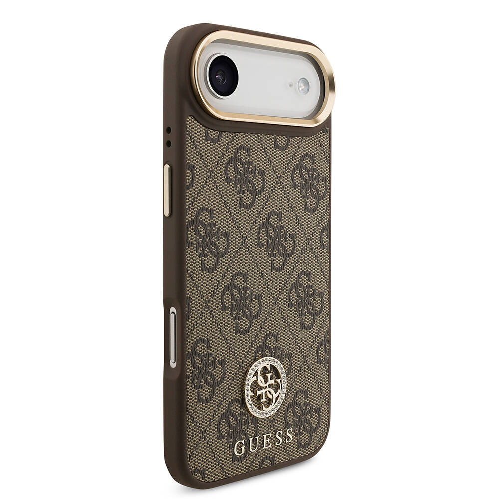 Apple iPhone 17 Air Kılıf Guess Orjinal Lisanslı M-safe Şarj Özellikli Gold Metal Kamera Çerçeveli Taşlı 4G Logolu Kapak - 6