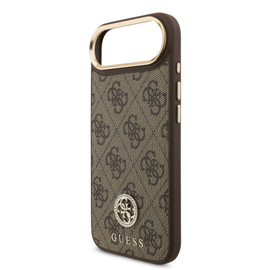 Apple iPhone 17 Air Kılıf Guess Orjinal Lisanslı M-safe Şarj Özellikli Gold Metal Kamera Çerçeveli Taşlı 4G Logolu Kapak - 8