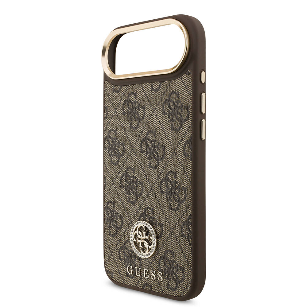 Apple iPhone 17 Air Kılıf Guess Orjinal Lisanslı M-safe Şarj Özellikli Gold Metal Kamera Çerçeveli Taşlı 4G Logolu Kapak - 8