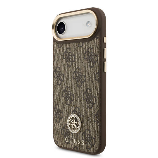 Apple iPhone 17 Air Kılıf Guess Orjinal Lisanslı M-safe Şarj Özellikli Gold Metal Kamera Çerçeveli Taşlı 4G Logolu Kapak - 10