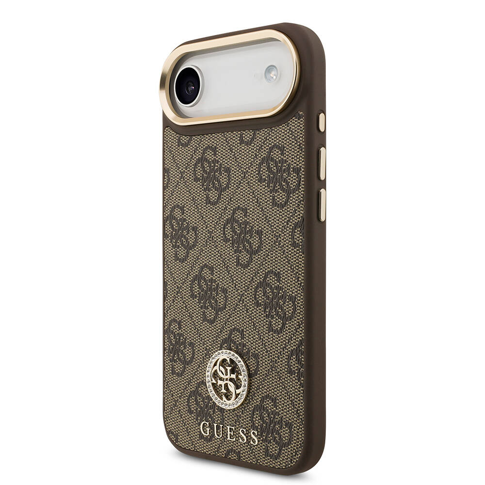 Apple iPhone 17 Air Kılıf Guess Orjinal Lisanslı M-safe Şarj Özellikli Gold Metal Kamera Çerçeveli Taşlı 4G Logolu Kapak - 10
