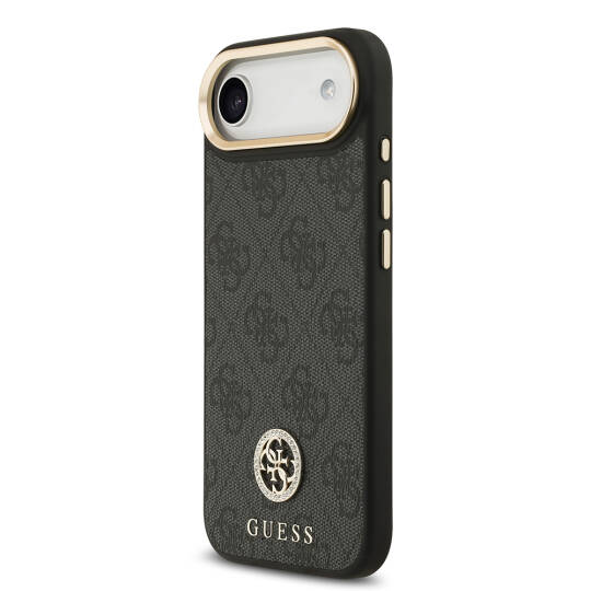 Apple iPhone 17 Air Kılıf Guess Orjinal Lisanslı M-safe Şarj Özellikli Gold Metal Kamera Çerçeveli Taşlı 4G Logolu Kapak - 11