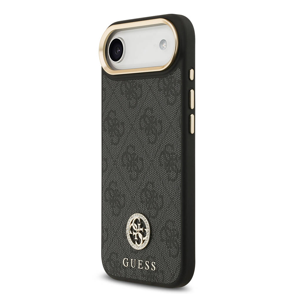 Apple iPhone 17 Air Kılıf Guess Orjinal Lisanslı M-safe Şarj Özellikli Gold Metal Kamera Çerçeveli Taşlı 4G Logolu Kapak - 11