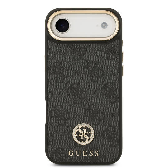 Apple iPhone 17 Air Kılıf Guess Orjinal Lisanslı M-safe Şarj Özellikli Gold Metal Kamera Çerçeveli Taşlı 4G Logolu Kapak - 12