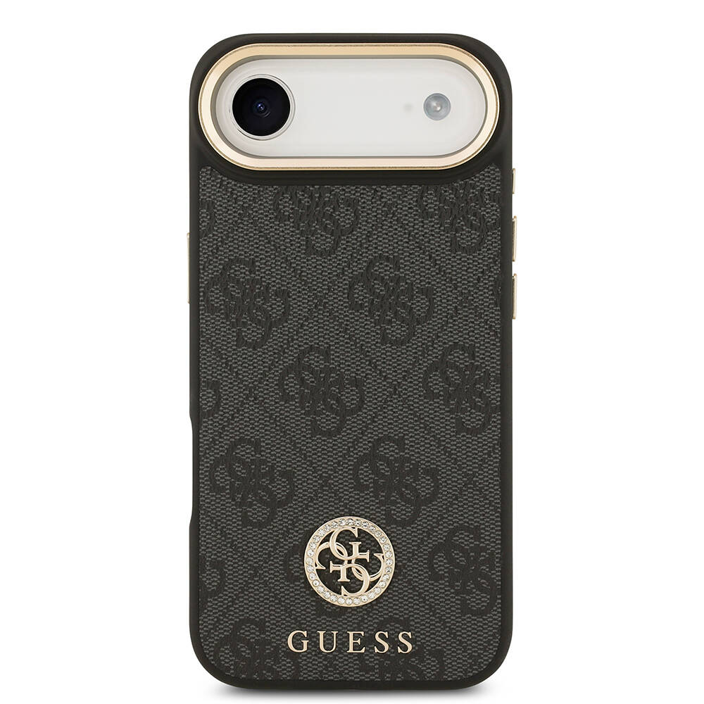 Apple iPhone 17 Air Kılıf Guess Orjinal Lisanslı M-safe Şarj Özellikli Gold Metal Kamera Çerçeveli Taşlı 4G Logolu Kapak - 12