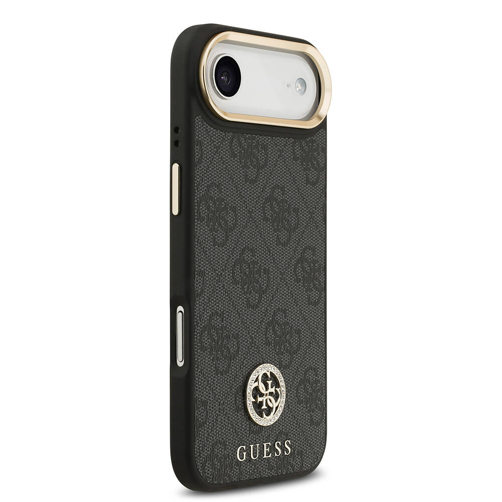 Apple iPhone 17 Air Kılıf Guess Orjinal Lisanslı M-safe Şarj Özellikli Gold Metal Kamera Çerçeveli Taşlı 4G Logolu Kapak - 13