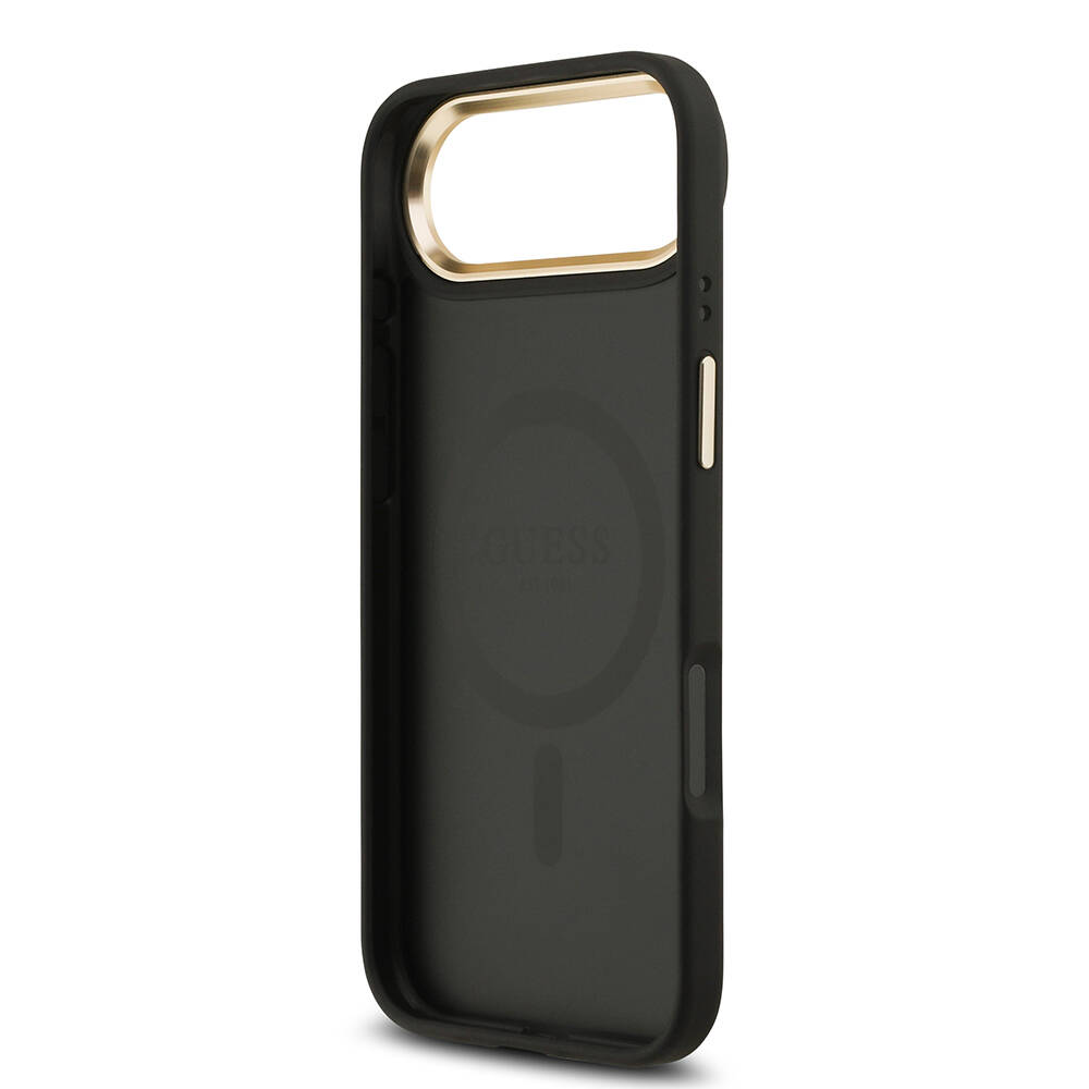 Apple iPhone 17 Air Kılıf Guess Orjinal Lisanslı M-safe Şarj Özellikli Gold Metal Kamera Çerçeveli Taşlı 4G Logolu Kapak - 16