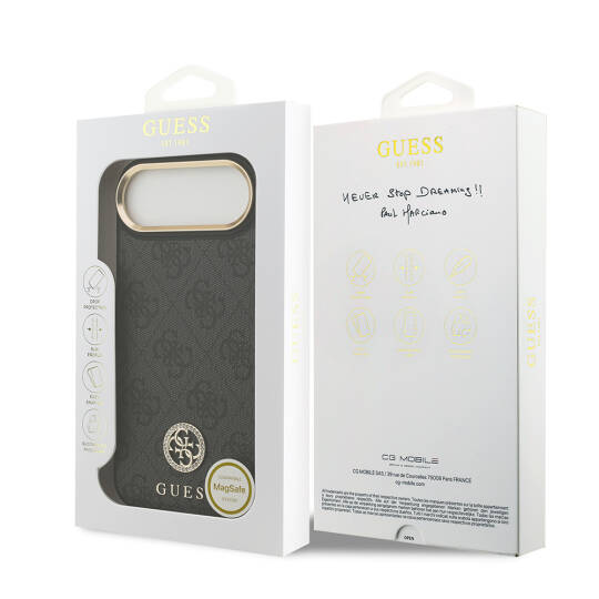 Apple iPhone 17 Air Kılıf Guess Orjinal Lisanslı M-safe Şarj Özellikli Gold Metal Kamera Çerçeveli Taşlı 4G Logolu Kapak - 18