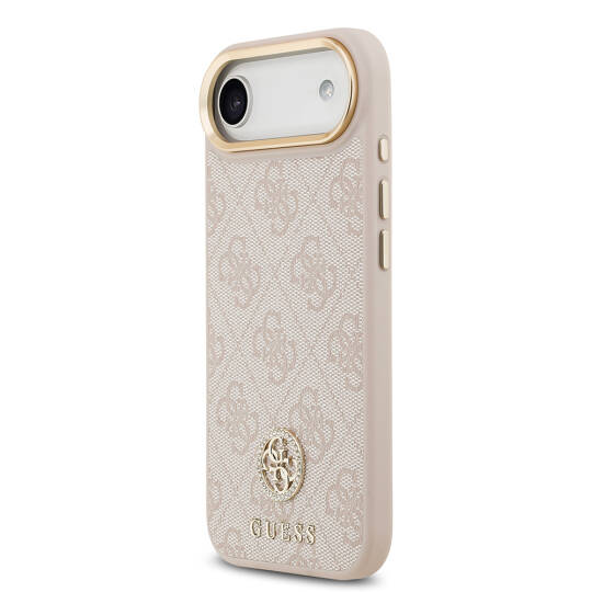 Apple iPhone 17 Air Kılıf Guess Orjinal Lisanslı M-safe Şarj Özellikli Gold Metal Kamera Çerçeveli Taşlı 4G Logolu Kapak - 19
