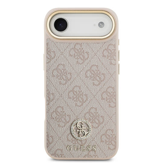 Apple iPhone 17 Air Kılıf Guess Orjinal Lisanslı M-safe Şarj Özellikli Gold Metal Kamera Çerçeveli Taşlı 4G Logolu Kapak - 20