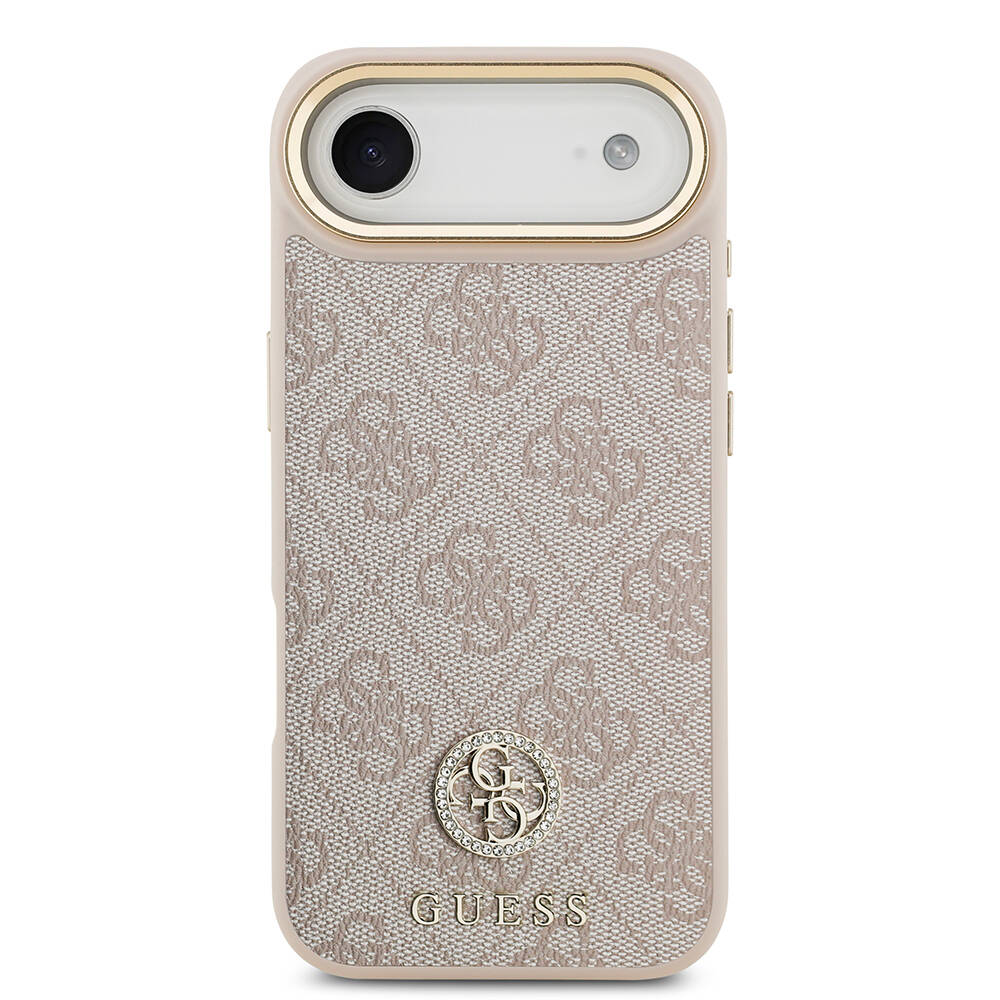 Apple iPhone 17 Air Kılıf Guess Orjinal Lisanslı M-safe Şarj Özellikli Gold Metal Kamera Çerçeveli Taşlı 4G Logolu Kapak - 20