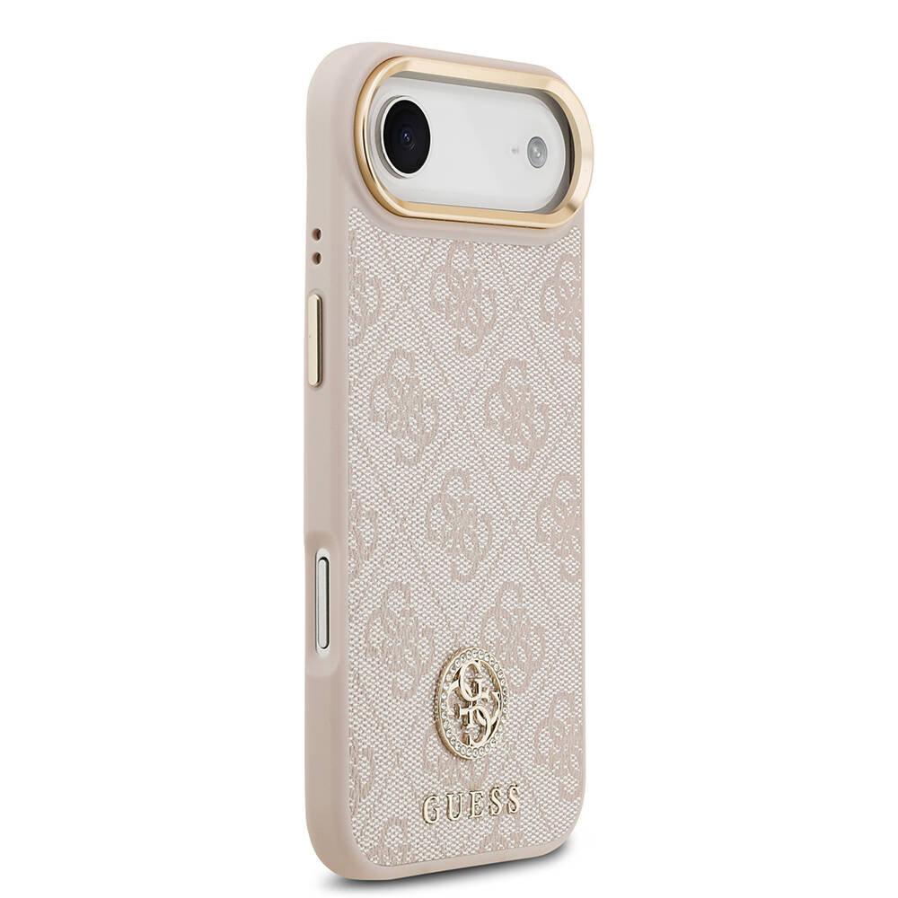 Apple iPhone 17 Air Kılıf Guess Orjinal Lisanslı M-safe Şarj Özellikli Gold Metal Kamera Çerçeveli Taşlı 4G Logolu Kapak - 21