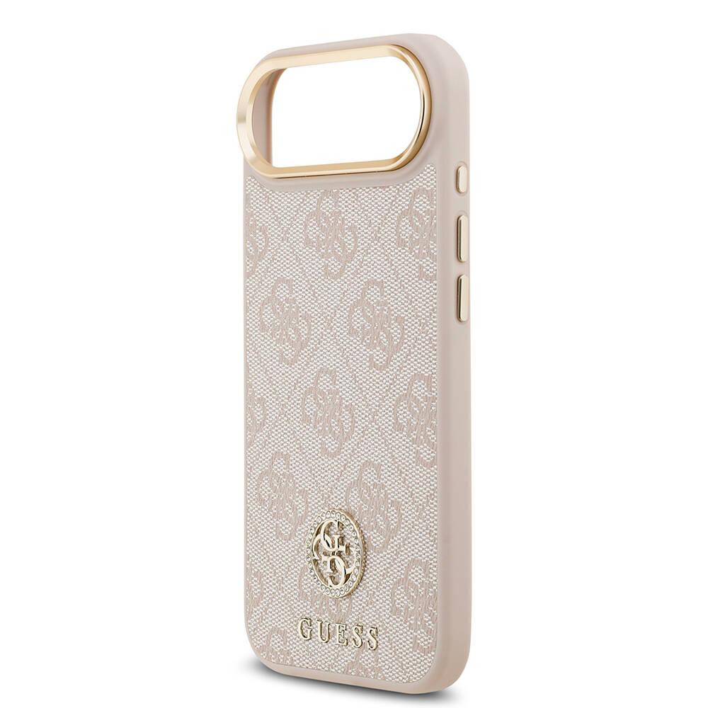Apple iPhone 17 Air Kılıf Guess Orjinal Lisanslı M-safe Şarj Özellikli Gold Metal Kamera Çerçeveli Taşlı 4G Logolu Kapak - 23