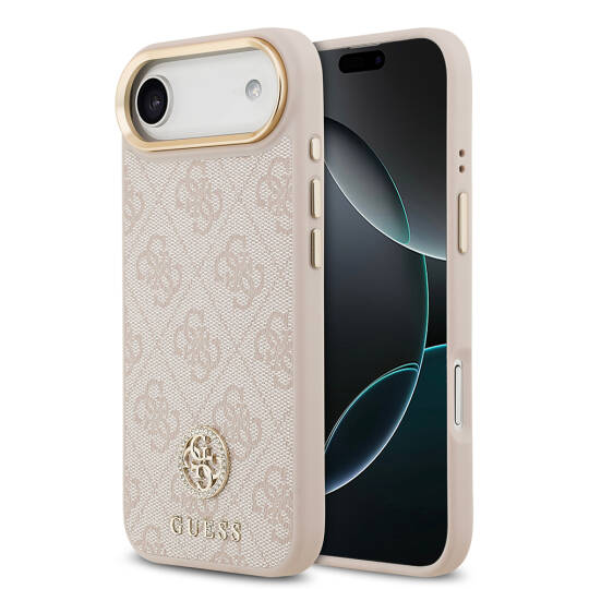 Apple iPhone 17 Air Kılıf Guess Orjinal Lisanslı M-safe Şarj Özellikli Gold Metal Kamera Çerçeveli Taşlı 4G Logolu Kapak - 3
