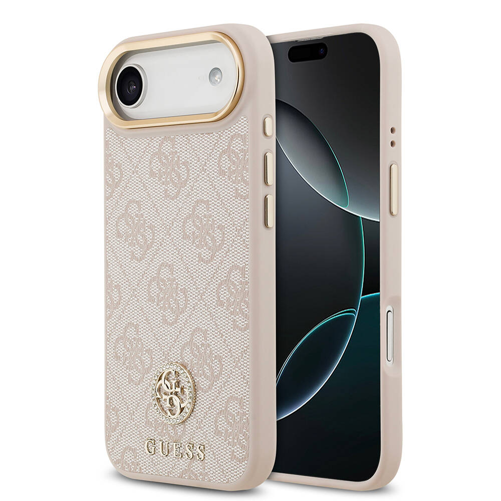 Apple iPhone 17 Air Kılıf Guess Orjinal Lisanslı M-safe Şarj Özellikli Gold Metal Kamera Çerçeveli Taşlı 4G Logolu Kapak - 3