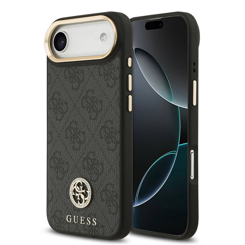 Apple iPhone 17 Air Kılıf Guess Orjinal Lisanslı M-safe Şarj Özellikli Gold Metal Kamera Çerçeveli Taşlı 4G Logolu Kapak - 2