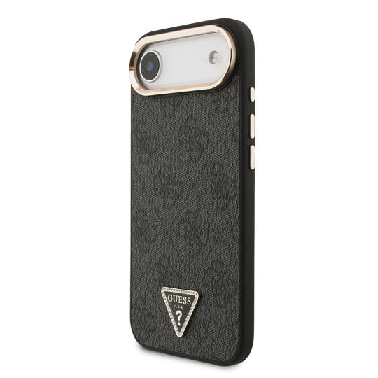 Apple iPhone 17 Air Kılıf Guess Orjinal Lisanslı M-safe Şarj Özellikli Gold Metal Kamera Çerçeveli Taşlı Üçgen Logo 4G Desenli Kapak - 5