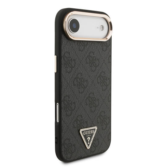 Apple iPhone 17 Air Kılıf Guess Orjinal Lisanslı M-safe Şarj Özellikli Gold Metal Kamera Çerçeveli Taşlı Üçgen Logo 4G Desenli Kapak - 7