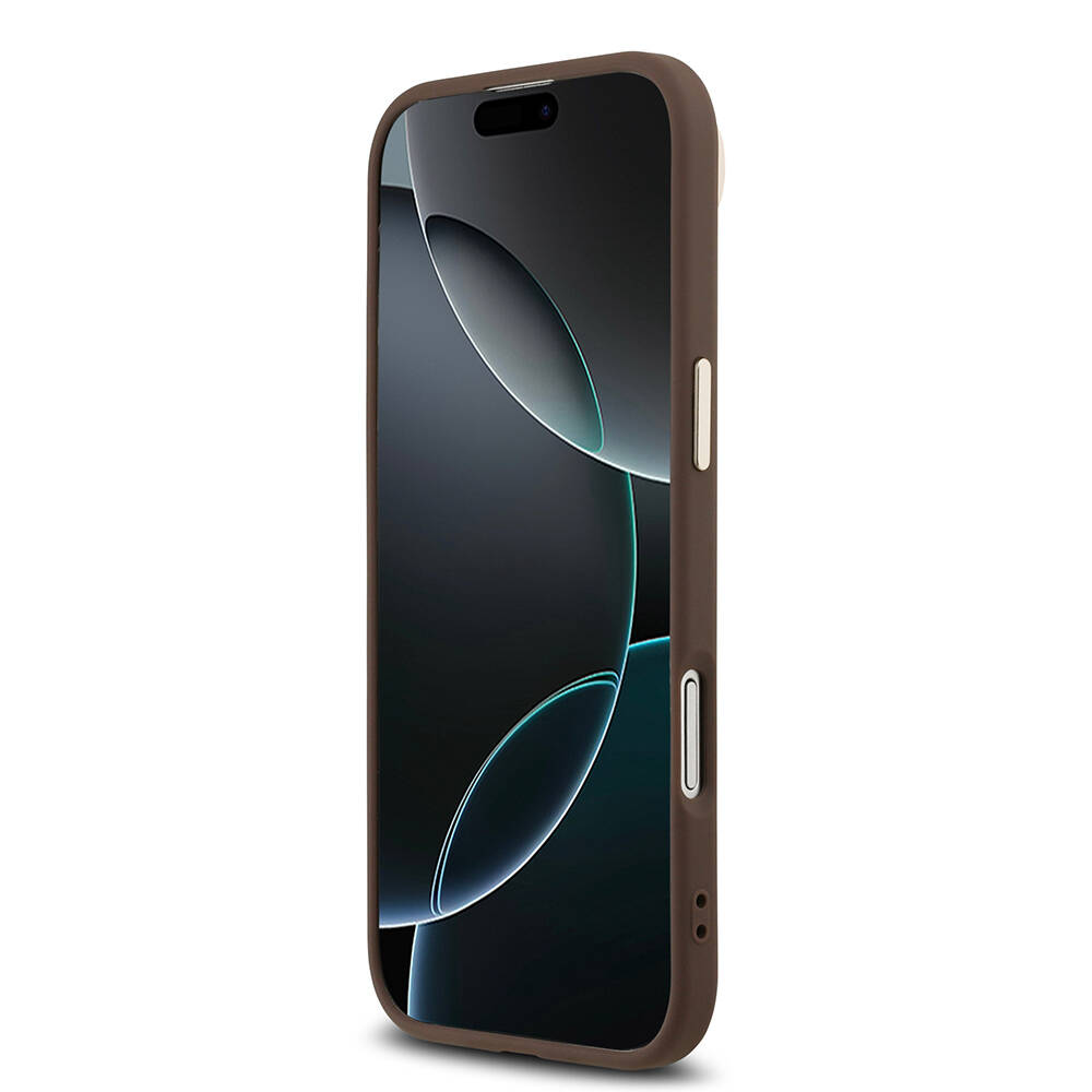 Apple iPhone 17 Air Kılıf Guess Orjinal Lisanslı M-safe Şarj Özellikli Gold Metal Kamera Çerçeveli Taşlı Üçgen Logo 4G Desenli Kapak - 15