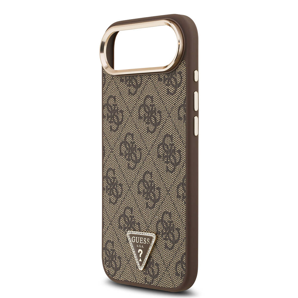 Apple iPhone 17 Air Kılıf Guess Orjinal Lisanslı M-safe Şarj Özellikli Gold Metal Kamera Çerçeveli Taşlı Üçgen Logo 4G Desenli Kapak - 16