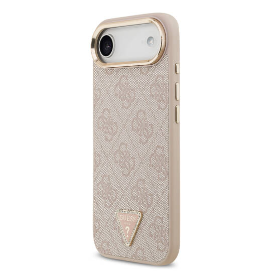 Apple iPhone 17 Air Kılıf Guess Orjinal Lisanslı M-safe Şarj Özellikli Gold Metal Kamera Çerçeveli Taşlı Üçgen Logo 4G Desenli Kapak - 19