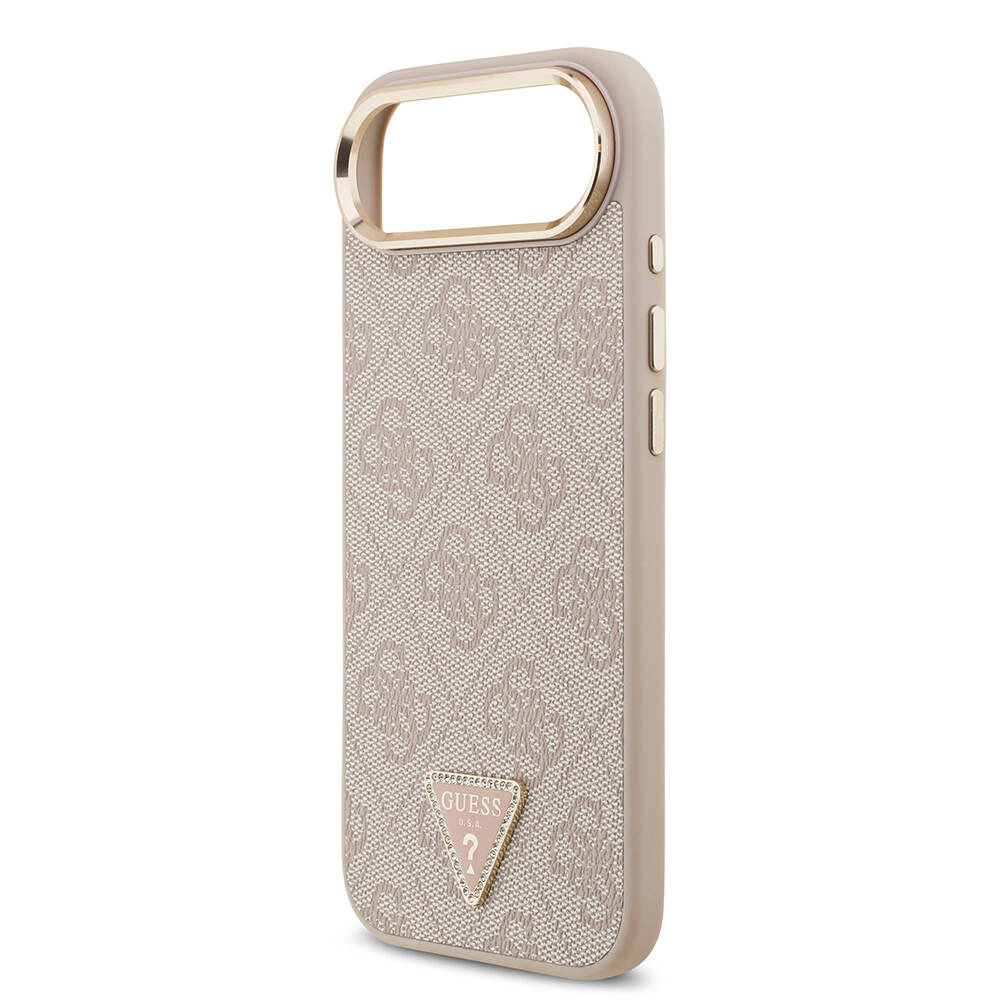 Apple iPhone 17 Air Kılıf Guess Orjinal Lisanslı M-safe Şarj Özellikli Gold Metal Kamera Çerçeveli Taşlı Üçgen Logo 4G Desenli Kapak - 23