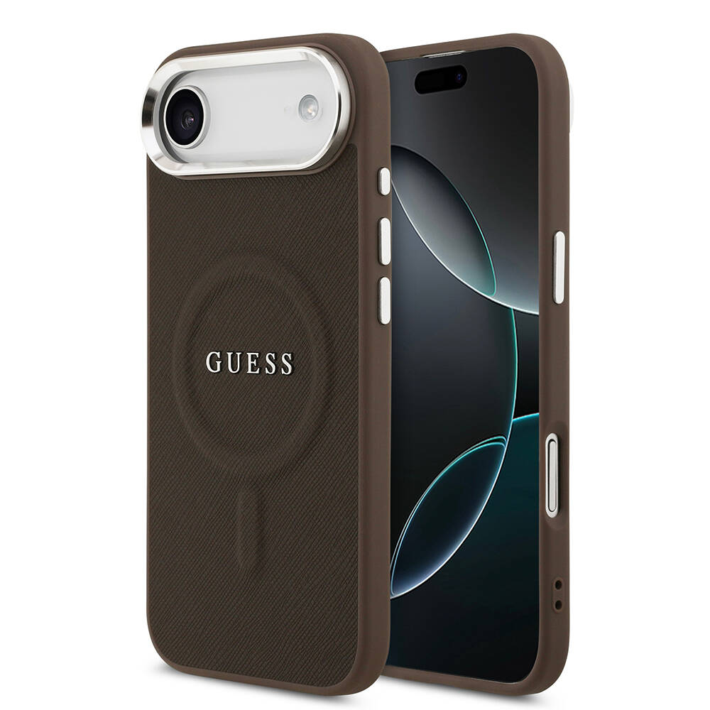 Apple iPhone 17 Air Kılıf Guess Orjinal Lisanslı M-safe Şarj Özellikli Klasik Yazı Logolu PU Deri Kapak - 3