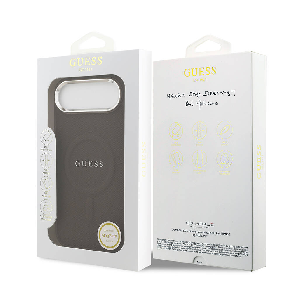 Apple iPhone 17 Air Kılıf Guess Orjinal Lisanslı M-safe Şarj Özellikli Klasik Yazı Logolu PU Deri Kapak - 16