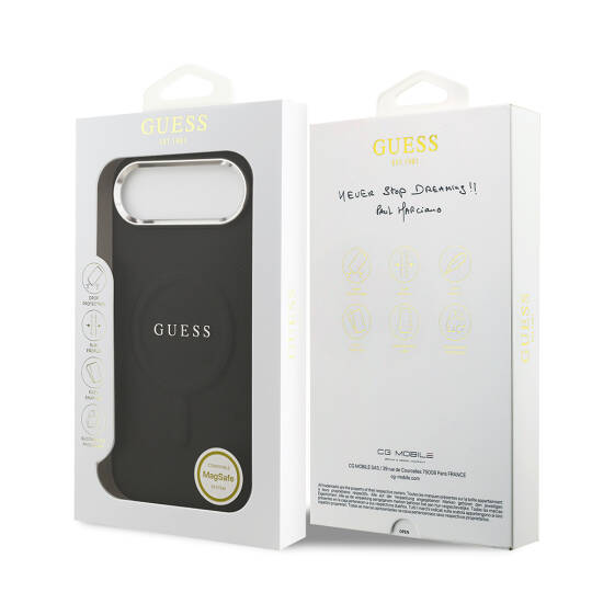 Apple iPhone 17 Air Kılıf Guess Orjinal Lisanslı M-safe Şarj Özellikli Klasik Yazı Logolu PU Deri Kapak - 17