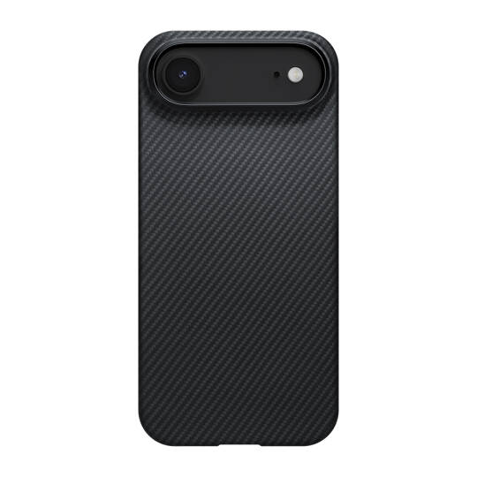 Apple iPhone 17 Air Kılıf M-safe Şarj Özellikli 1500D Aramid Karbon Fiber Pitaka Ultra-Slim Classic Serisi Black-Grey Twill Kapak - 2