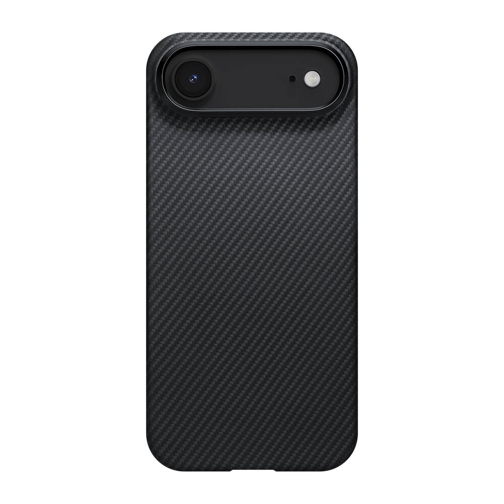 Apple iPhone 17 Air Kılıf M-safe Şarj Özellikli 1500D Aramid Karbon Fiber Pitaka Ultra-Slim Classic Serisi Black-Grey Twill Kapak - 2