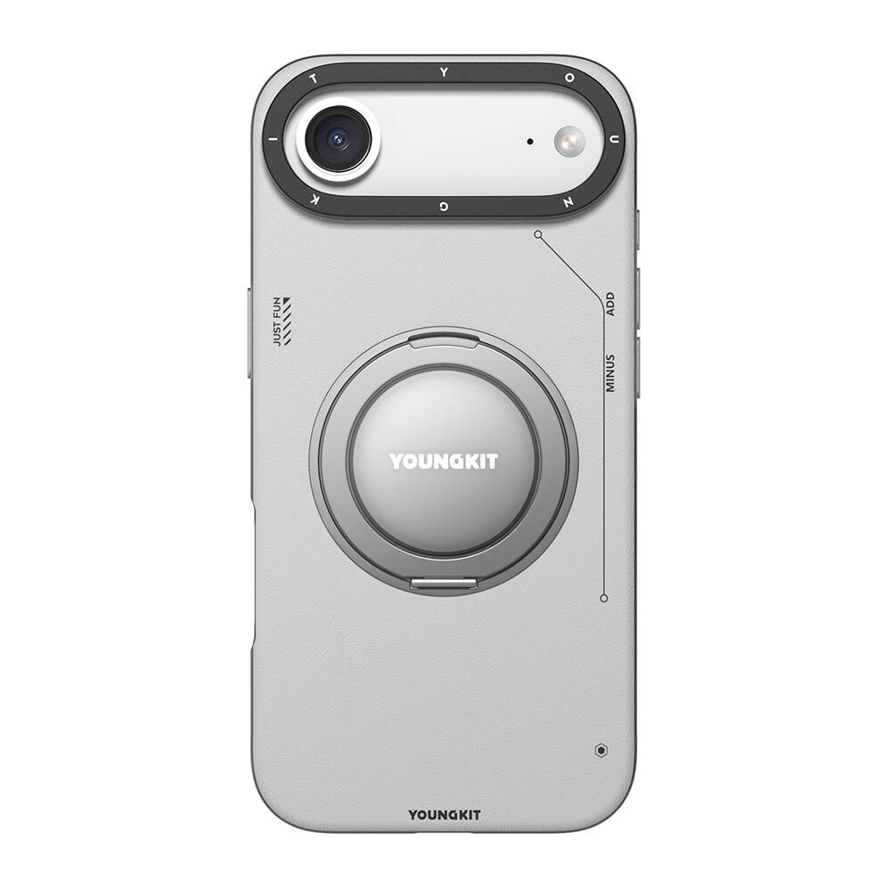 Apple iPhone 17 Air Kılıf M-safe Şarj Özellikli 360 Derece Standlı Basit Mat Deri Desenli Youngkit Tech Leather Serisi Kapak - 4
