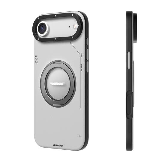 Apple iPhone 17 Air Kılıf M-safe Şarj Özellikli 360 Derece Standlı Basit Mat Deri Desenli Youngkit Tech Leather Serisi Kapak - 6