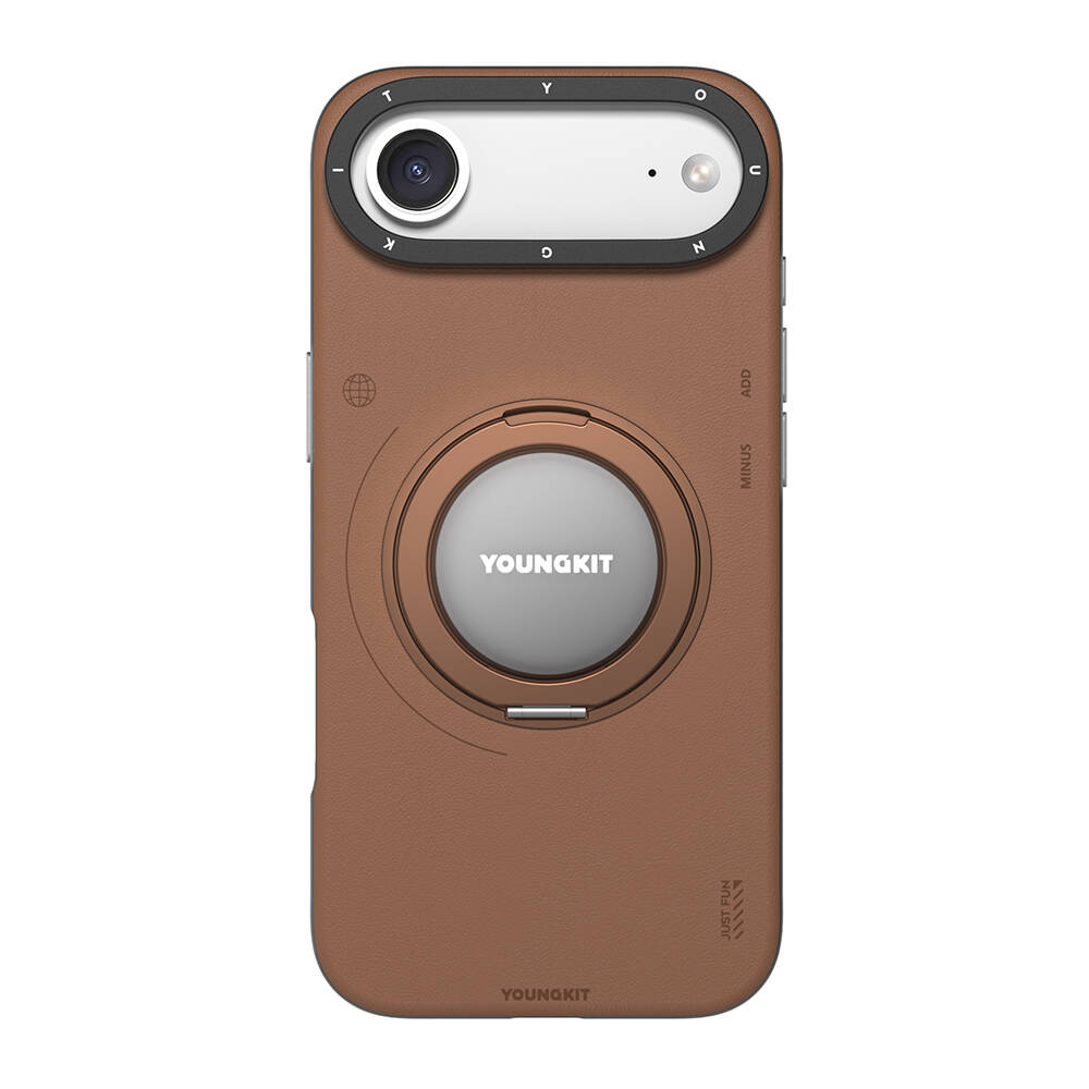 Apple iPhone 17 Air Kılıf M-safe Şarj Özellikli 360 Derece Standlı Basit Mat Deri Desenli Youngkit Tech Leather Serisi Kapak - 3