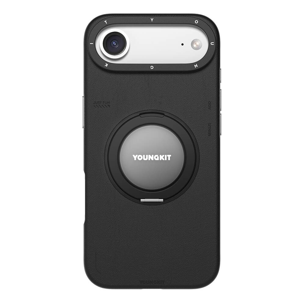 Apple iPhone 17 Air Kılıf M-safe Şarj Özellikli 360 Derece Standlı Basit Mat Deri Desenli Youngkit Tech Leather Serisi Kapak - 2