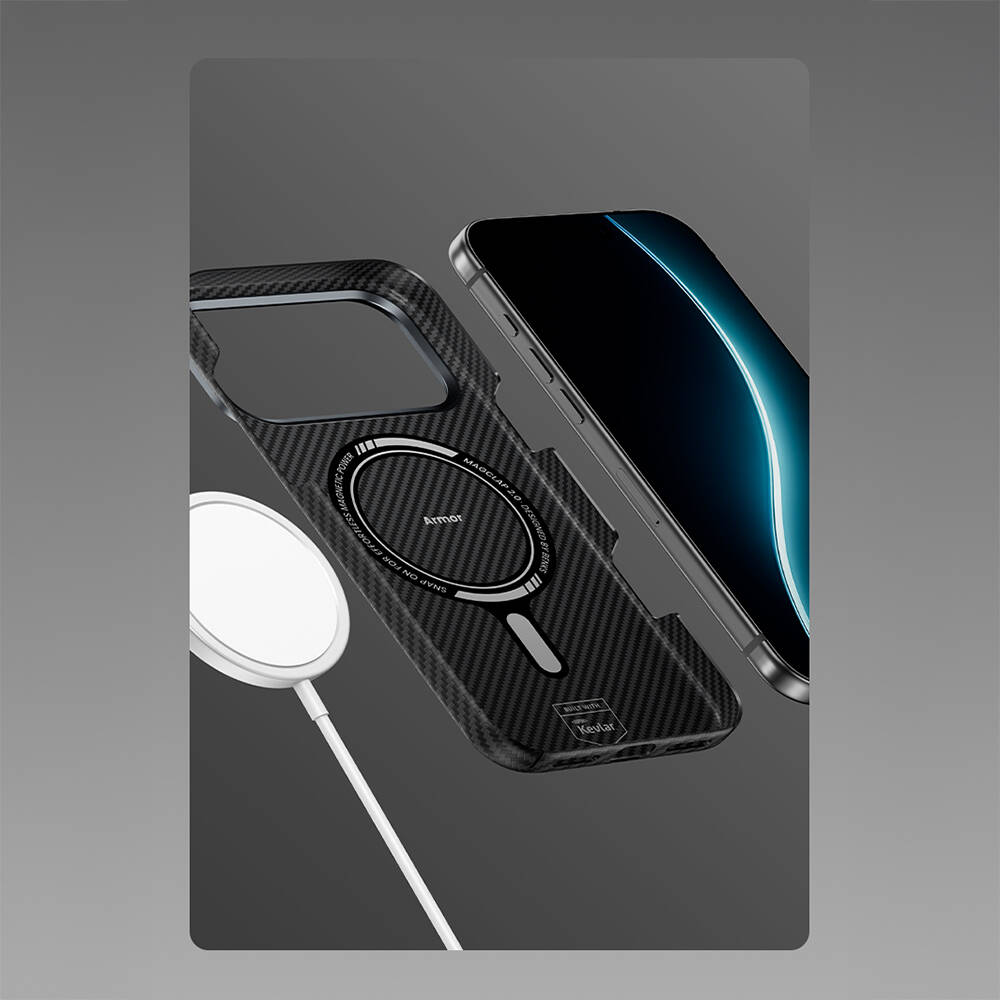 Apple iPhone 17 Kılıf Benks M-safe Şarj Özellikli Metal Kamera Çerçeveli Magnetik ArmorAir 600D Kevlar Karbon Fiber Kapak - 5