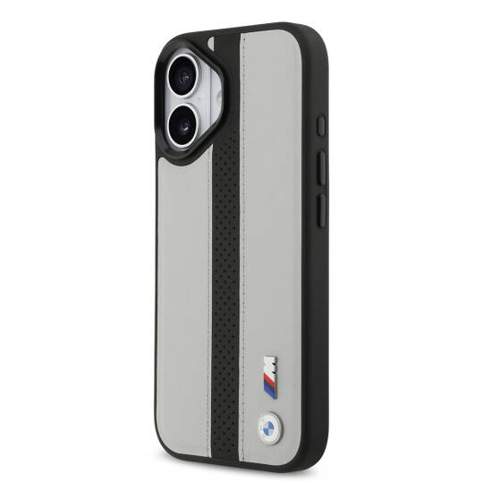 Apple iPhone 17 Kılıf BMW Orjinal Lisanslı M-safe Şarj Özellikli Deri Arka Yüzey Metal Logolu Delikli Şerit Tasarımlı Kapak - 5