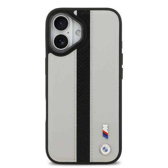 Apple iPhone 17 Kılıf BMW Orjinal Lisanslı M-safe Şarj Özellikli Deri Arka Yüzey Metal Logolu Delikli Şerit Tasarımlı Kapak - 6