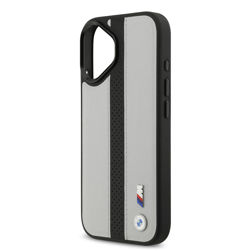Apple iPhone 17 Kılıf BMW Orjinal Lisanslı M-safe Şarj Özellikli Deri Arka Yüzey Metal Logolu Delikli Şerit Tasarımlı Kapak - 9