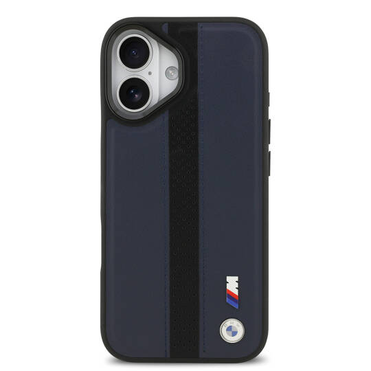 Apple iPhone 17 Kılıf BMW Orjinal Lisanslı M-safe Şarj Özellikli Deri Arka Yüzey Metal Logolu Delikli Şerit Tasarımlı Kapak - 20