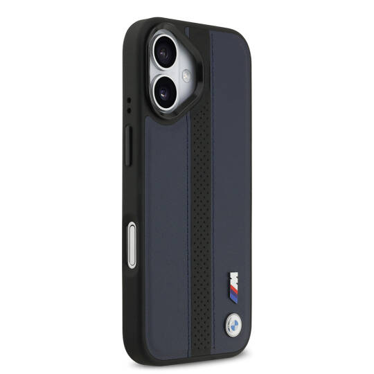 Apple iPhone 17 Kılıf BMW Orjinal Lisanslı M-safe Şarj Özellikli Deri Arka Yüzey Metal Logolu Delikli Şerit Tasarımlı Kapak - 21